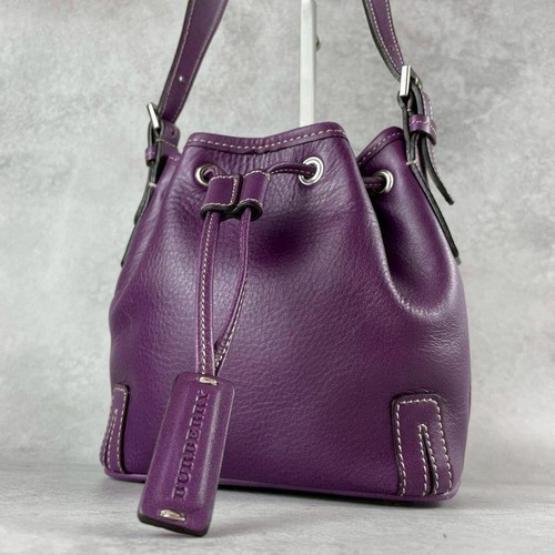 Burberry One-Shoulder Bag Gray Check Leather Purple Women's Used Authentic
