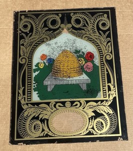 Antique Clock Glass Panel Bee hive 10 x 8”