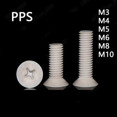 PPS Polyphenylensulfid Kunststoff Senkkopfschrauben mit Kreuzschlitz M3 M4 M5-M8