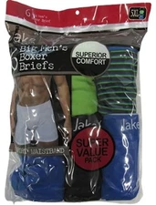 New Jake & Co Mens Size 5XL Underwear Boxer Briefs Black/Blue/Green 6-Pack