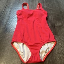 Lands End Bright Pink One Piece Swimsuit Sz 8L Preppy Classic Padded Modest EUC