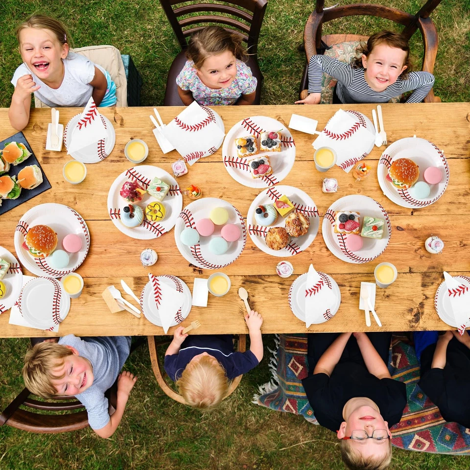 420 piezas platos y servilletas de papel para fiestas de béisbol tazas de papel cuchillos de plástico para... Foto 4 de 4