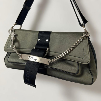 Christian Dior Hardcore Shoulder bag Olive Green Swarovski Chain Canvas Leather