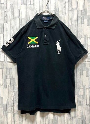 Polo Ralph Lauren Big Pony Jamaica Polo Shirt Black M 90s Fade USED JPN - Size L - Picture 2 of 7