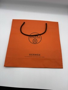 Authentic Hermes Orange Shopping Paper Gift Bag 12” X 11.5” Made In Italy