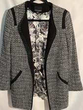 Cynthia Rowley Blazer Womens Small Black White  Knit Mid Length Open Preppy Y2K