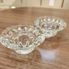 Pair Of Vintage Clear Glass Round Candle Stick Holders