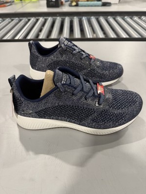 SKECHERS BOBS SPORTS SPARKLE KNIT LACE-UP SNEAKERS - SIZE: WOMEN 11 - NAVY