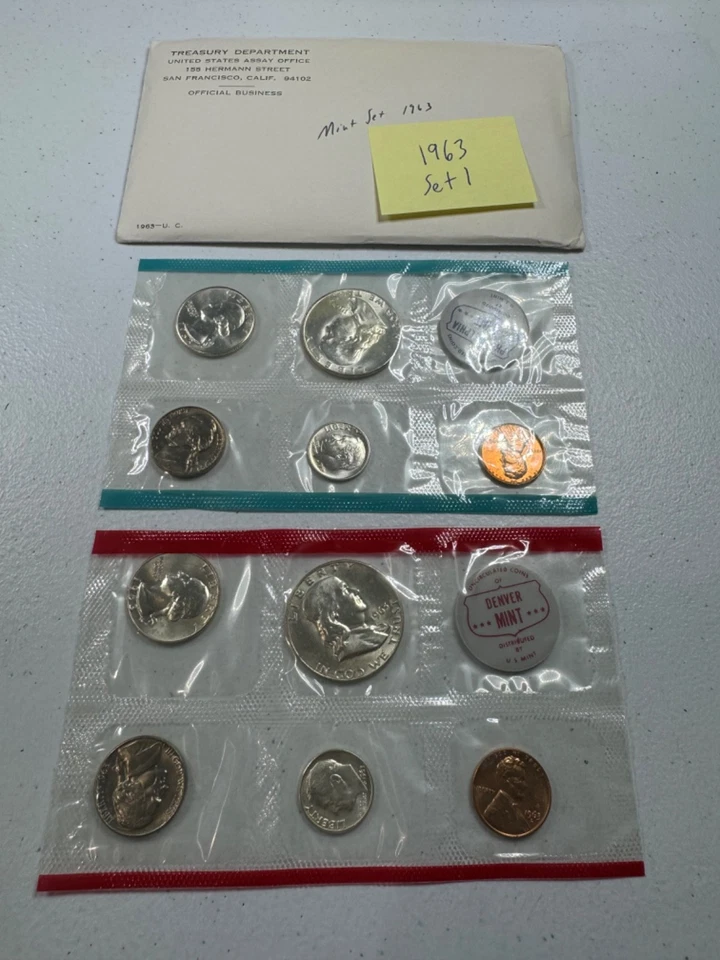 (1) 1963  US MINT SILVER P & D Set,  in all OGP,   w/ 90%  SILVER COINS,   SET 1 - Image 2 of 4