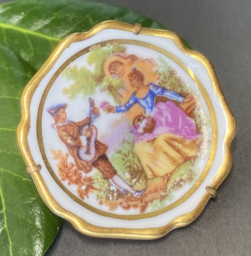 Lmoges : magnfque broche vntage en porcelane de Lmoges, broche