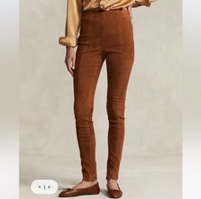 Ralph Lauren Black Label Lamb Suede Pants Women s Size 10 Side Zip Brown Western