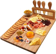 Bamboo Cheese Board Set, Cheese Tray, Charcuterie Board and Serving Meat Platter