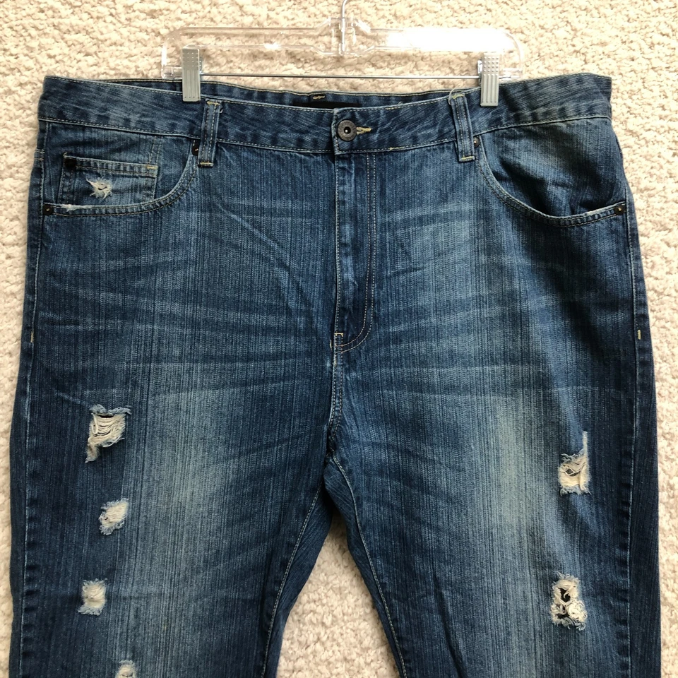 Pantalones de mezclilla Marc Ecko 42x30 (se adapta a 44x32) para hombre azules rectos desgastados lavado medio Foto 2 de 4