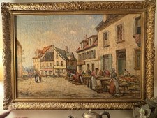 European Market Scene, Dennis Ainsley (American, early 20th century) 30in X 42in