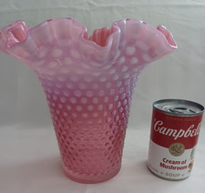 Fenton Vintage Cranberry Hobnail Opalescent Vase Double Crimped 8" Flower