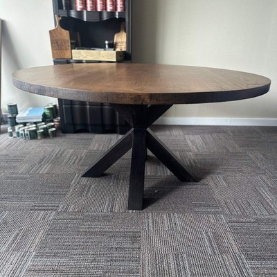Handcrafted 60'' Round Lance Rustic White Oak Dining Table   Kona Top/Black Base