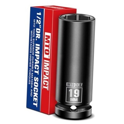 MTO 1/2'' Drive Impact Socket, 6-Point Metric Socket for Automotive 19mm Deep