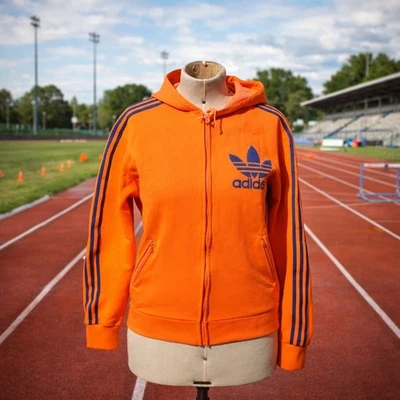 Veste à capuche vintage Adidas – Orange – Taille S (168) – Modèle 70s/80s - Photo 1/4