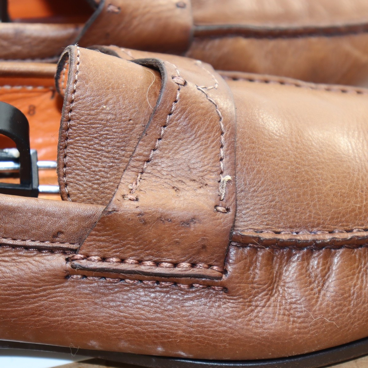 Santoni Leather Penny Loafers 8 Brown Mens Italian Dress 