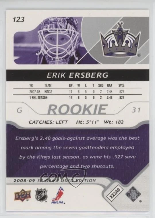 2008-09 SP Game Used Edition Authentic Rookies /999 Erik Ersberg #123 Rookie RC - Image 2 of 2
