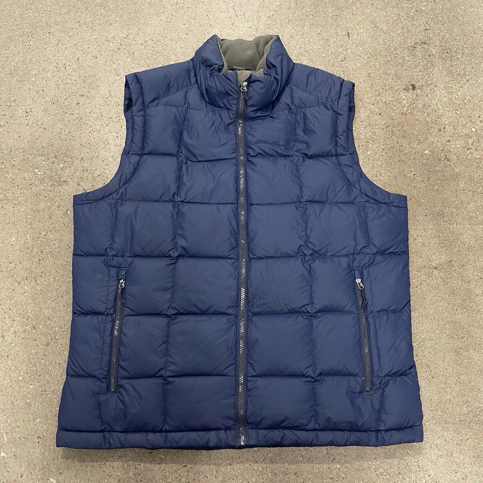 Eddie Bauer Puffer Vest Men Large Navy Blue Goose Down Jacket