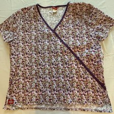 Dickies Uniform Scrub Top Lilac w/Flowers Large Preowned Condition A3-12 