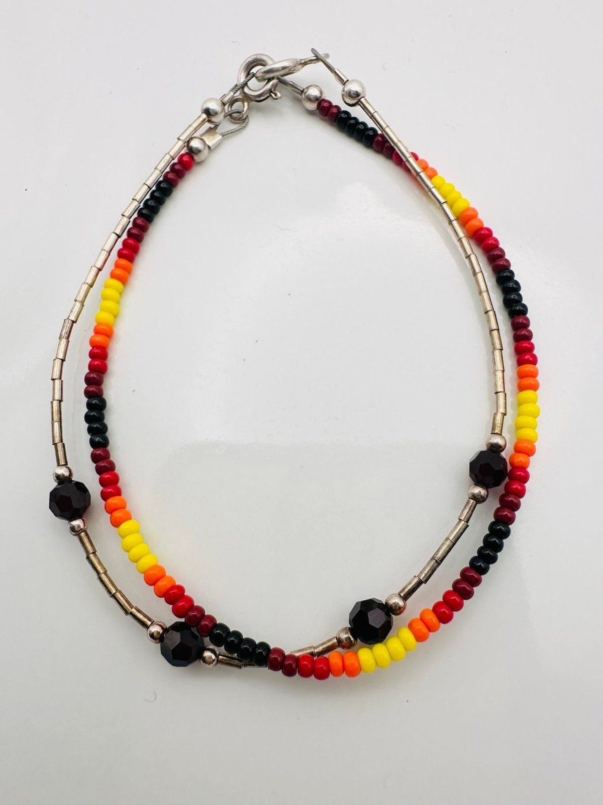 Sterling silver native inspired beaded Bracelet 7” - image 1