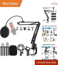 Heavy Duty Microphone Boom Arm Adjustable Desk Mic Stand with Pop Filter