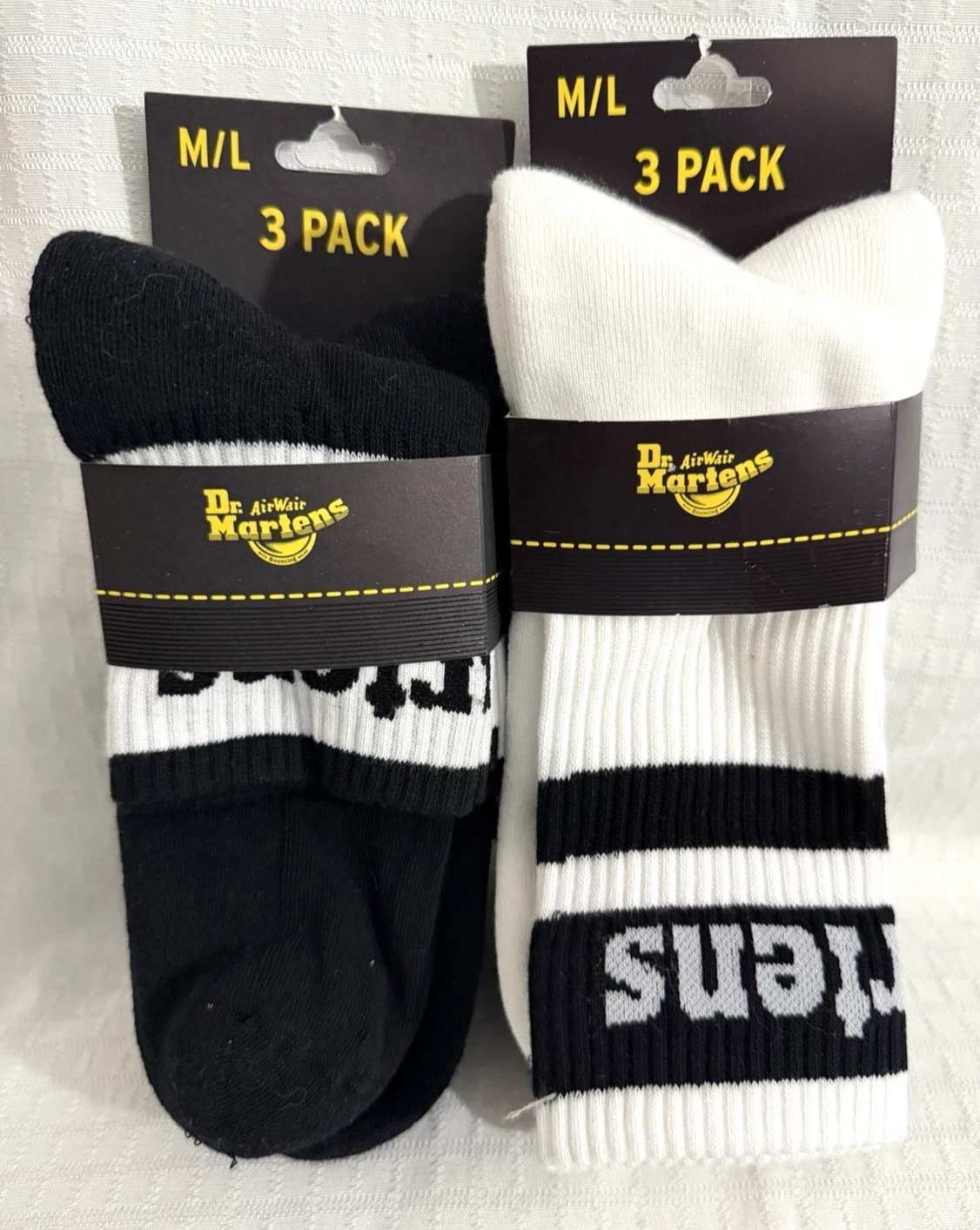 NWT Dr. Martens 3 Pk Athletic Logo Crew Or Organic Short Socks Black & White M/L