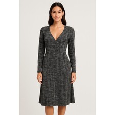 Banana Republic Dress L Black White Snake Print Long Sleeve Wrap Vintage 80-32