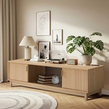 70" TV Stand for 75 Inch TV Fluted Doors Media Console Built-in Power Outlet