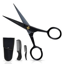 Mustache Scissors - 5-Inch, Black - Bevel-Edge Precision  Beard Trimming Sci...