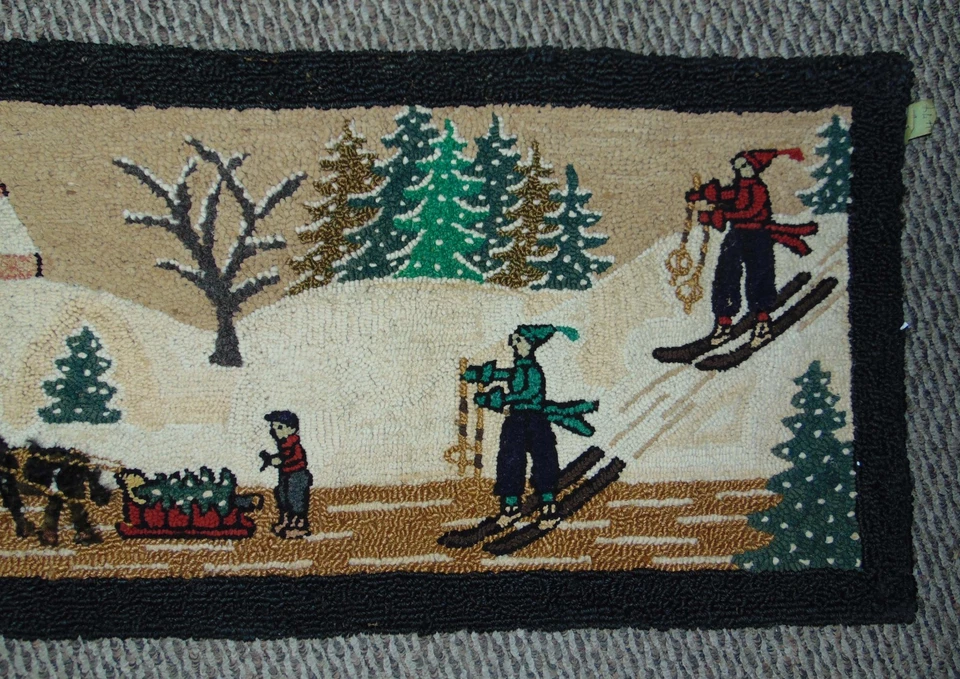 Alfombra Grande Antigua Canadiense Quebec Enganchada Invierno Trineo Esquí Navidad Foto 4 de 4