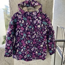 Girls Lands End Expedition Parka Purple Floral Pattern 14/16 Down Winter Coat