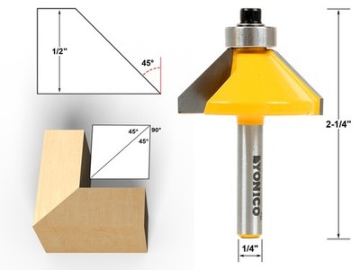 45 Degree Chamfer Edge Forming Router Bit - 1/4'' Shank - Yonico 13906q
