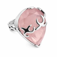Sterling Silver Rose Quartz Teardrop Ring Barbed Wire Setting Pink Gemstone Boho