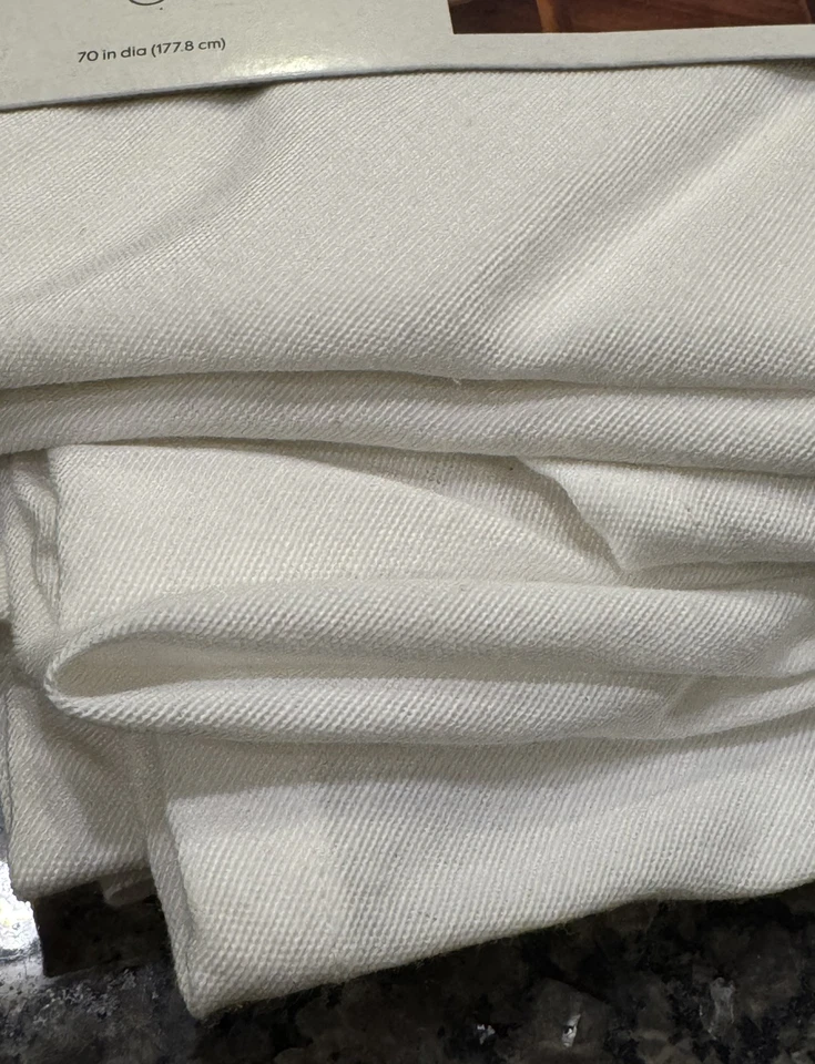 Threshold 70” Round Solid White Design Table Cloth Cotton Cover - Image 2 of 4