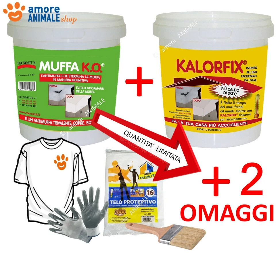KIT ANTIMUFFA - MUFFA KO 1 Litro + KALORFIX 1 Litro + 2 OMAGGI \ Tecnostuk