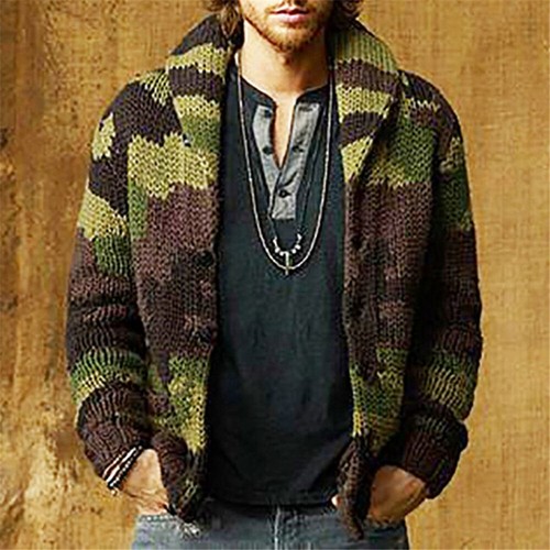 Mens Casual Camouflage Knit Sweater 