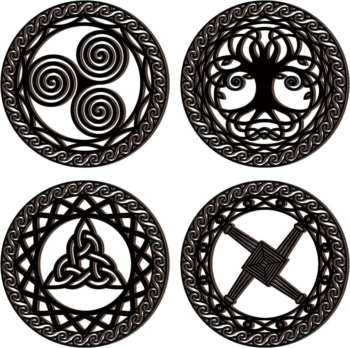 Celtic Symbol Wall Decor 4 Pcs Celtic Cross Knot Triple Spiral