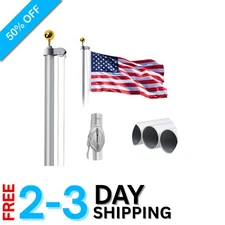 Durable 20FT Flagpole Kit with Easy Setup & American Flag - Silver Finish