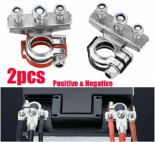 2Pcs Auto Battery Terminal Quick Connector Cables Clamps 3 Way Positive Negative
