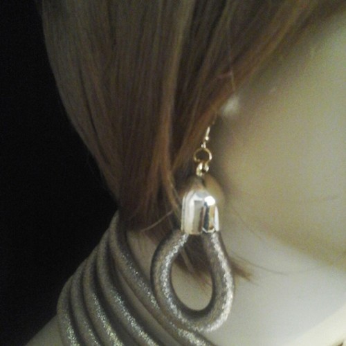 Chunky Gold Coil & Metal Layered Choker Statement Necklace Set NEW - Picture 3 of 3