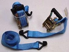 2x Ratchet Tie Down Straps Cargo Truck Dual J-Hooks Heavy Duty 15' x 1.5" BLUE