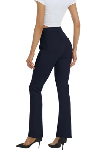 Women Bussiness Slacks Pant Soft Comfy Elastic Casual Stretch Bootcut Trousers - Picture 56 of 66