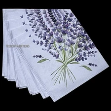 French Provencal Cotton Set of 6 Napkins Lavender Bouquet - Made in France