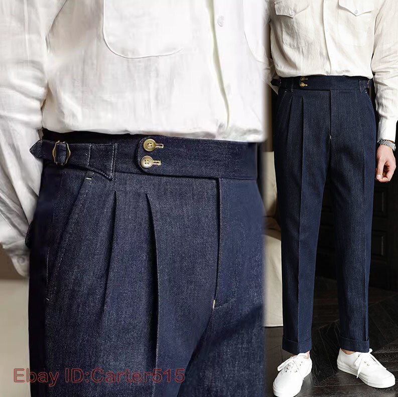 Men's Gurkha Denim High Waist Straight Leg Jeans Casual Business