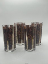 Vintage MCM Georges Briard Marbled Tortoise  22k Gold Highball Glasses Set Of 4