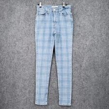 Levis 721 Jeans Womens 27 Blue High Rise Skinny Plaid Stretch Medium Wash Denim