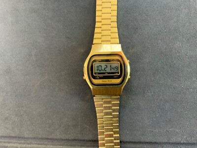 Vintage Rare NOS Compu Chron Gold LCD Digital Working Watch